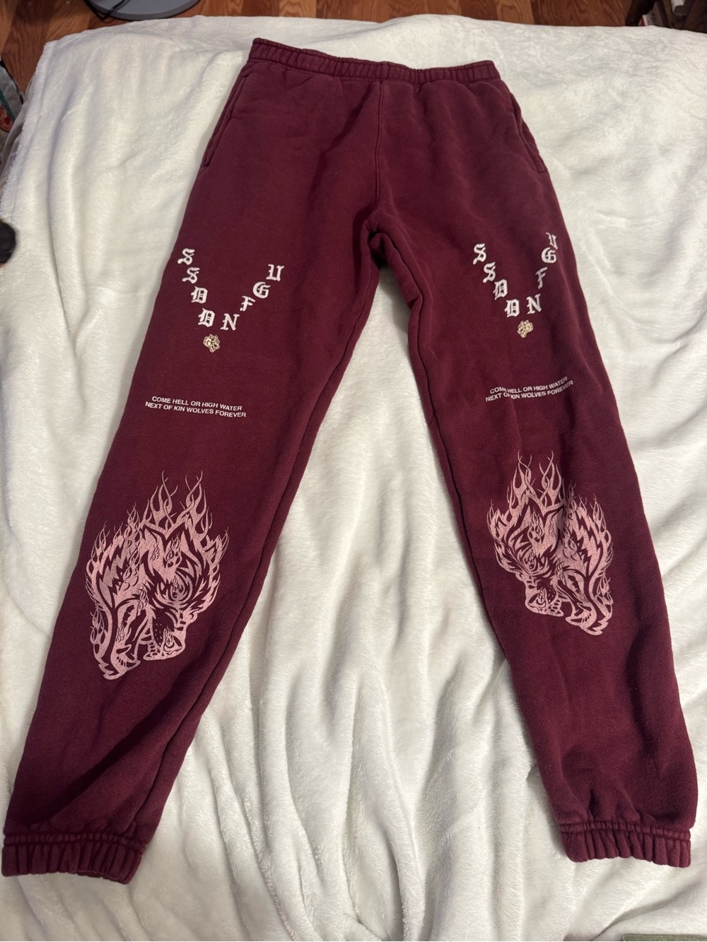 Darc Sport SHE Burgundy Graphic Sweatpants with Flame Design